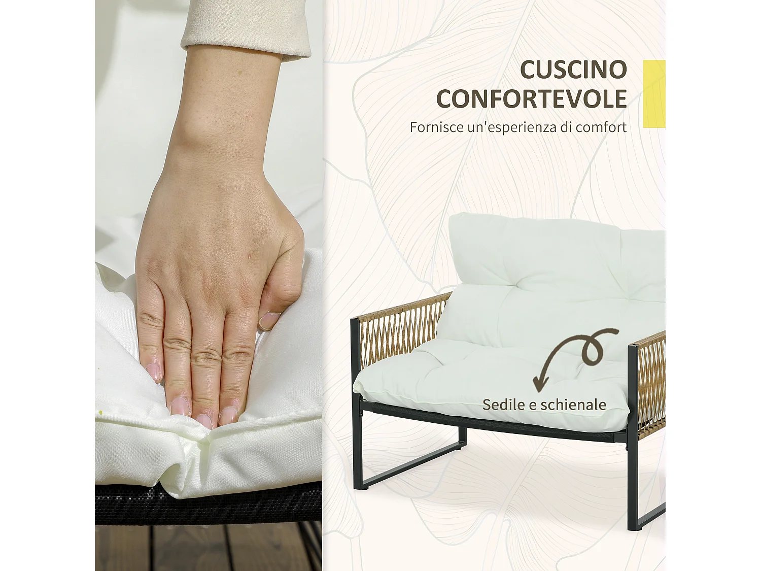 Set da giardino 4pz in rattan con divanetto, 2 sedie e tavolino nero