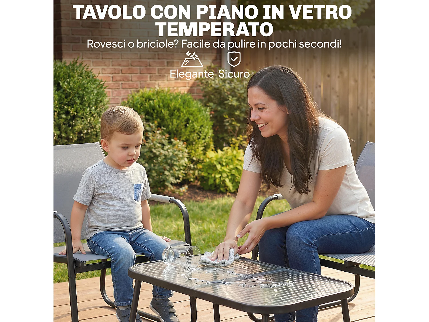 Set da giardino 4pz con divano 2 sedie e tavolino grigio