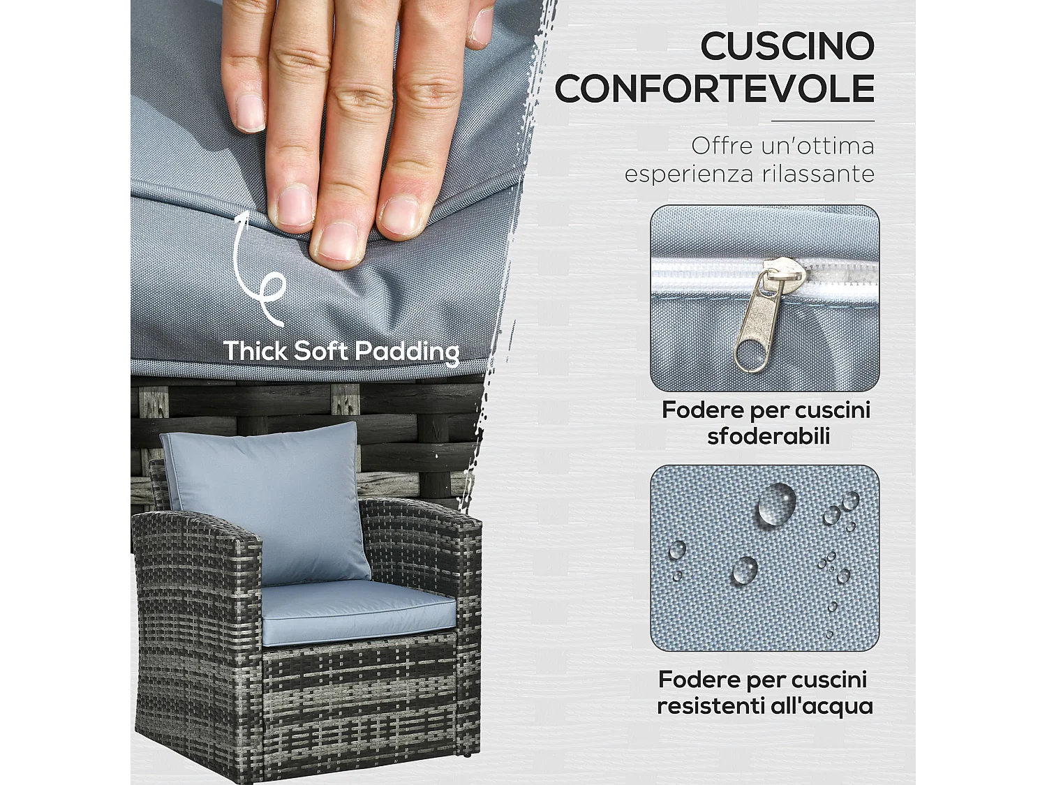 Set da esterno 6pz con 2 tavolini, 2 divani e 2 poltrone grigio
