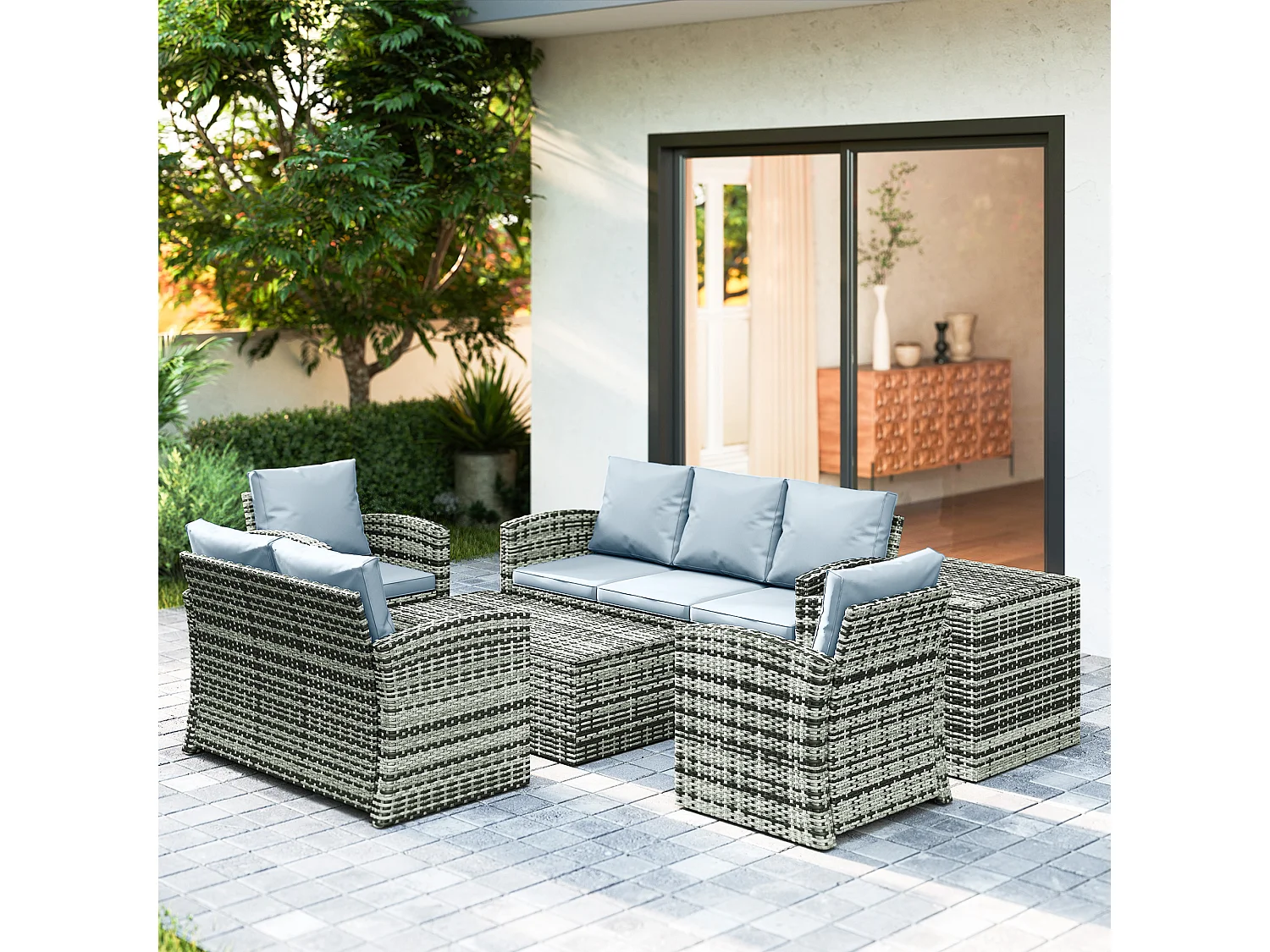 Set da esterno 6pz con 2 tavolini, 2 divani e 2 poltrone grigio