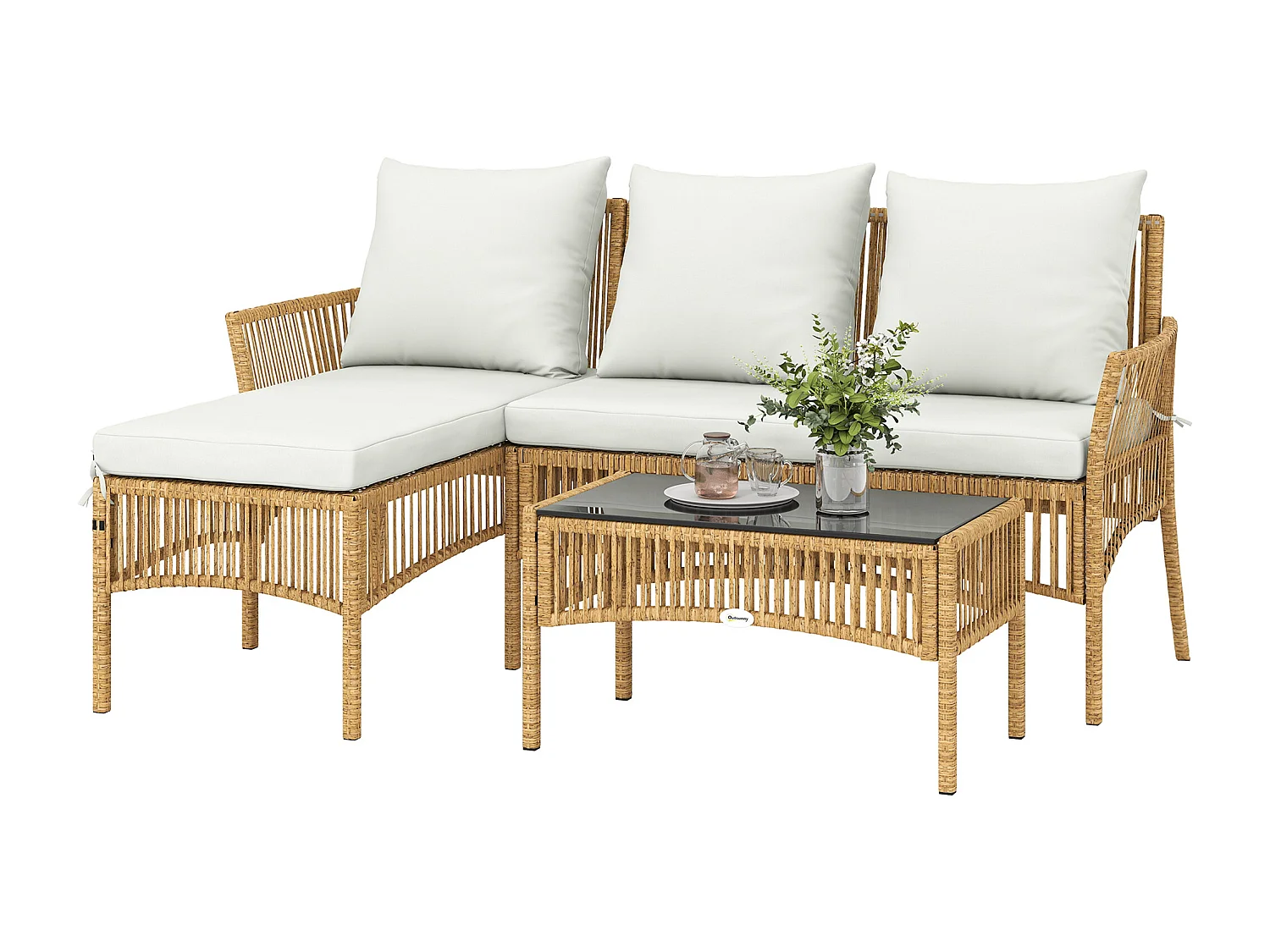 Set da giardino 3 pz con divanetto, chaise longue e tavolino crema