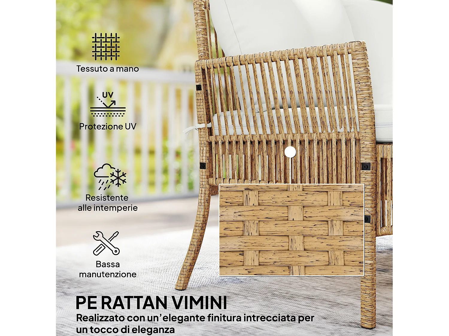 Set da giardino 3 pz con divanetto, chaise longue e tavolino crema