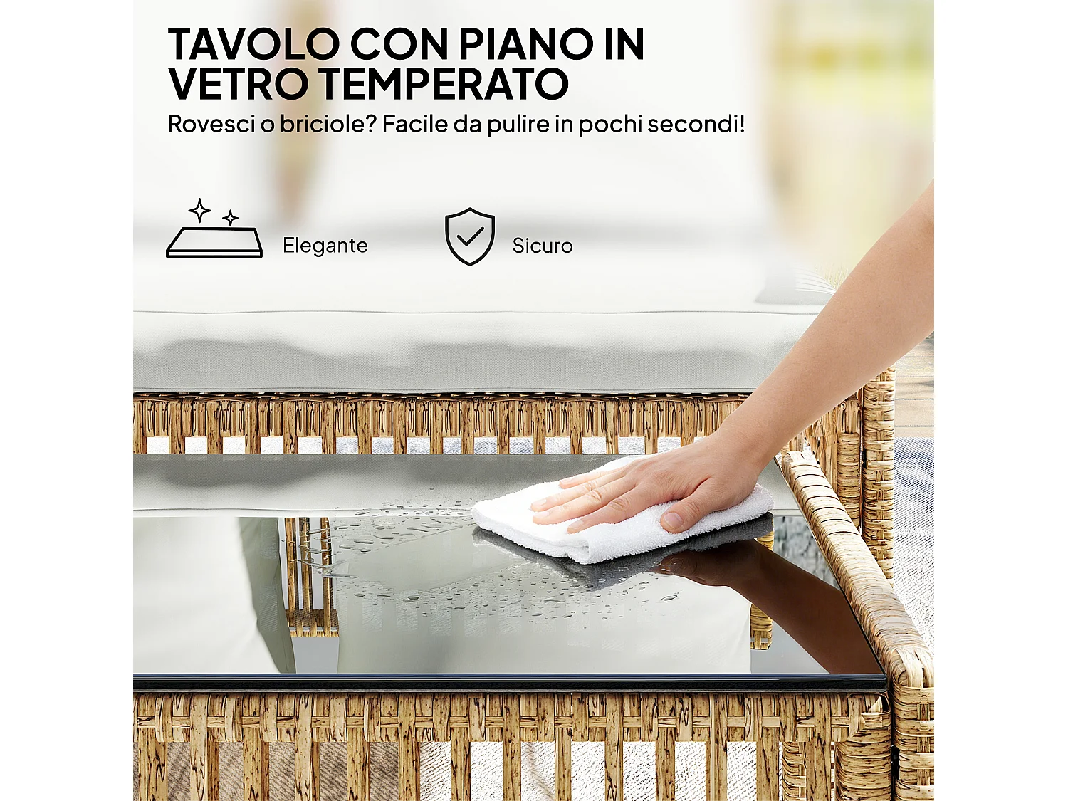 Set da giardino 3 pz con divanetto, chaise longue e tavolino crema