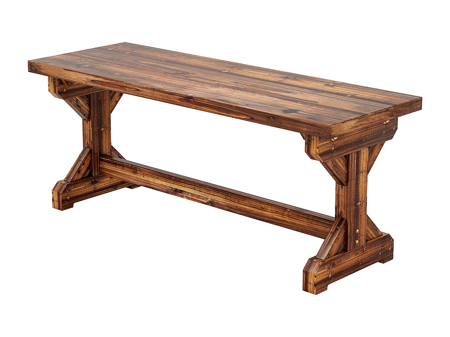 Panca da giardino 2 posti senza schienale in legno carbonizzato