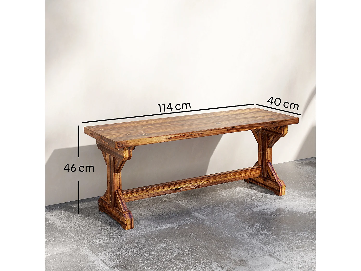 Panca da giardino 2 posti senza schienale in legno carbonizzato