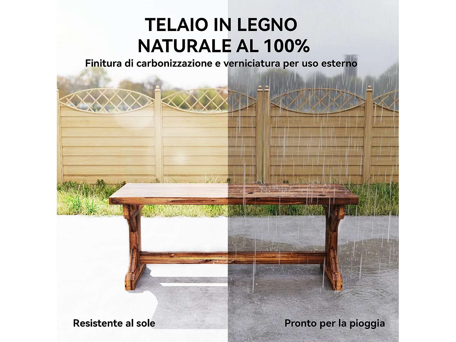 Panca da giardino 2 posti senza schienale in legno carbonizzato