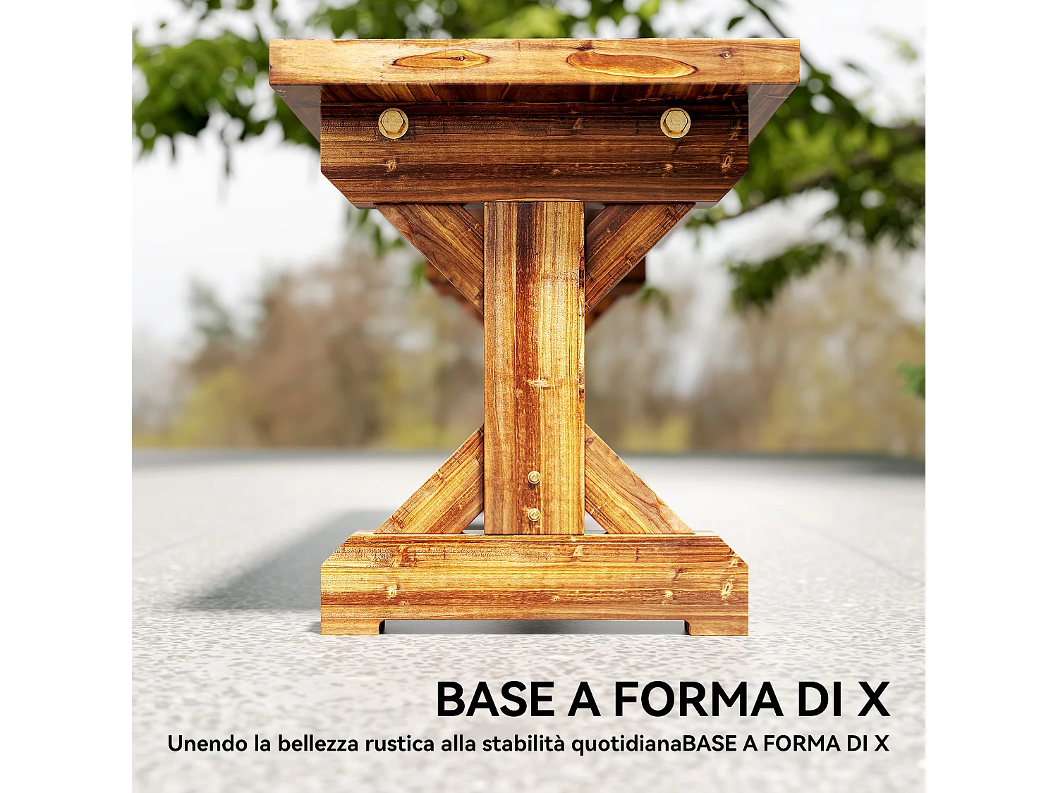 Panca da giardino 2 posti senza schienale in legno carbonizzato