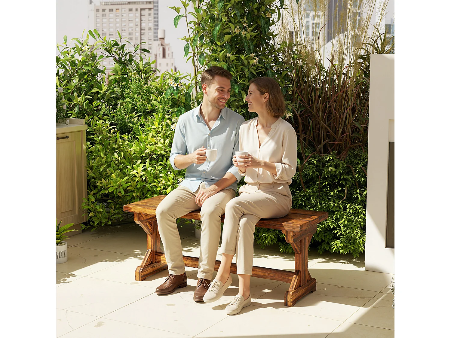 Panca da giardino 2 posti senza schienale in legno carbonizzato