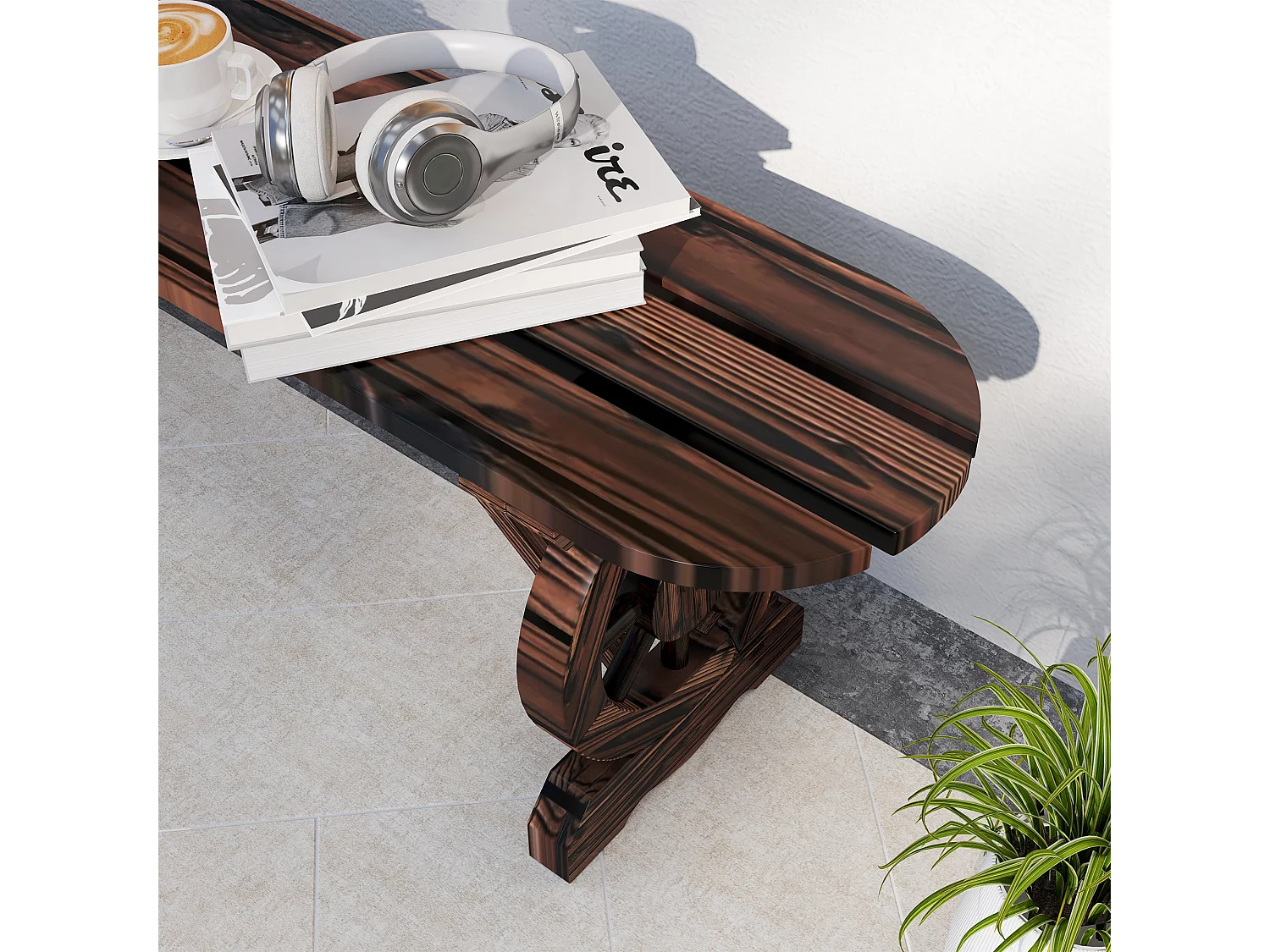 Panchina da giardino 2posti con ruote di carro e doghe marrone