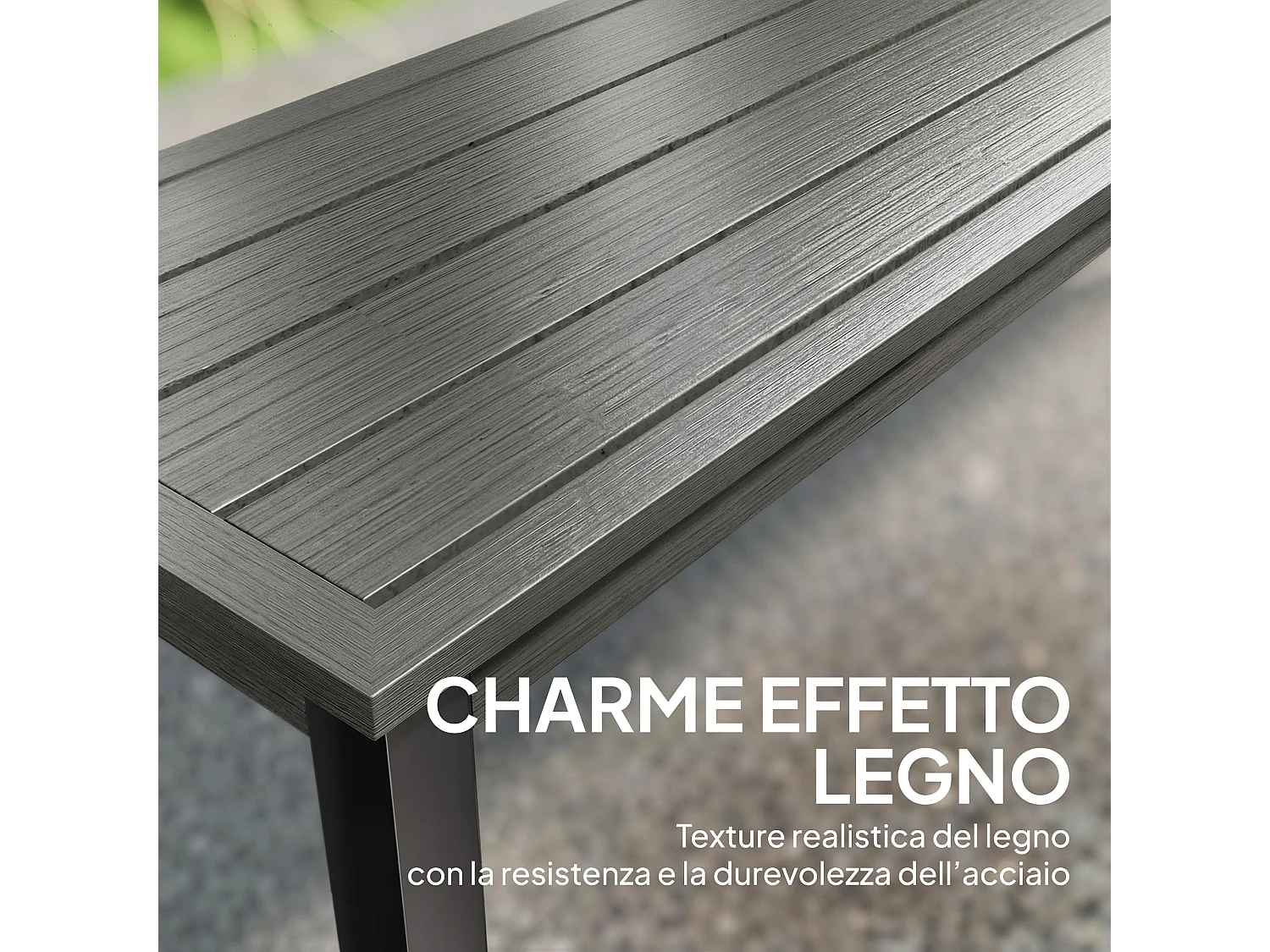 Panca da giardino 2 posti effetto legno in acciaio grigio