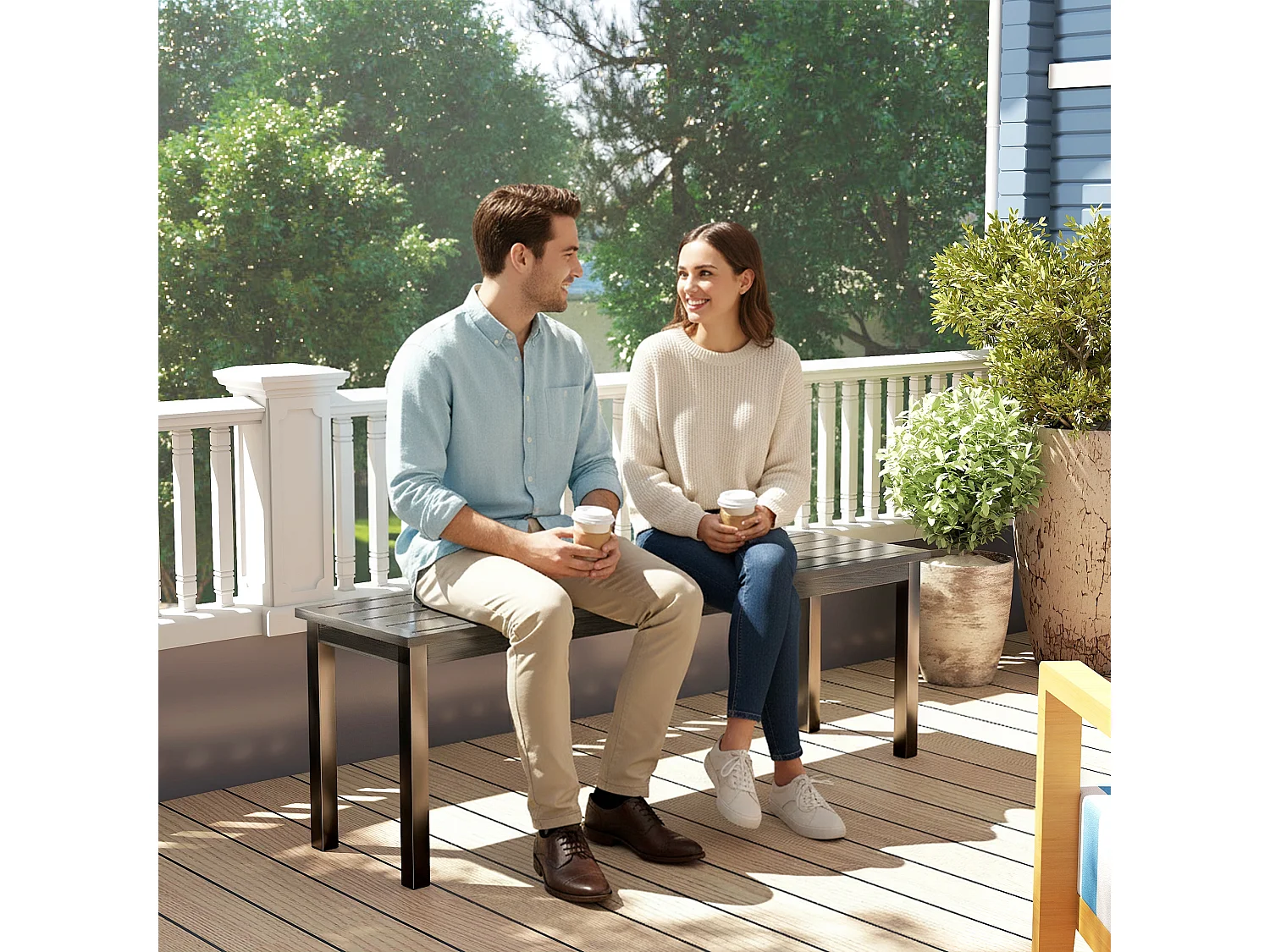 Panca da giardino 2 posti effetto legno in acciaio grigio