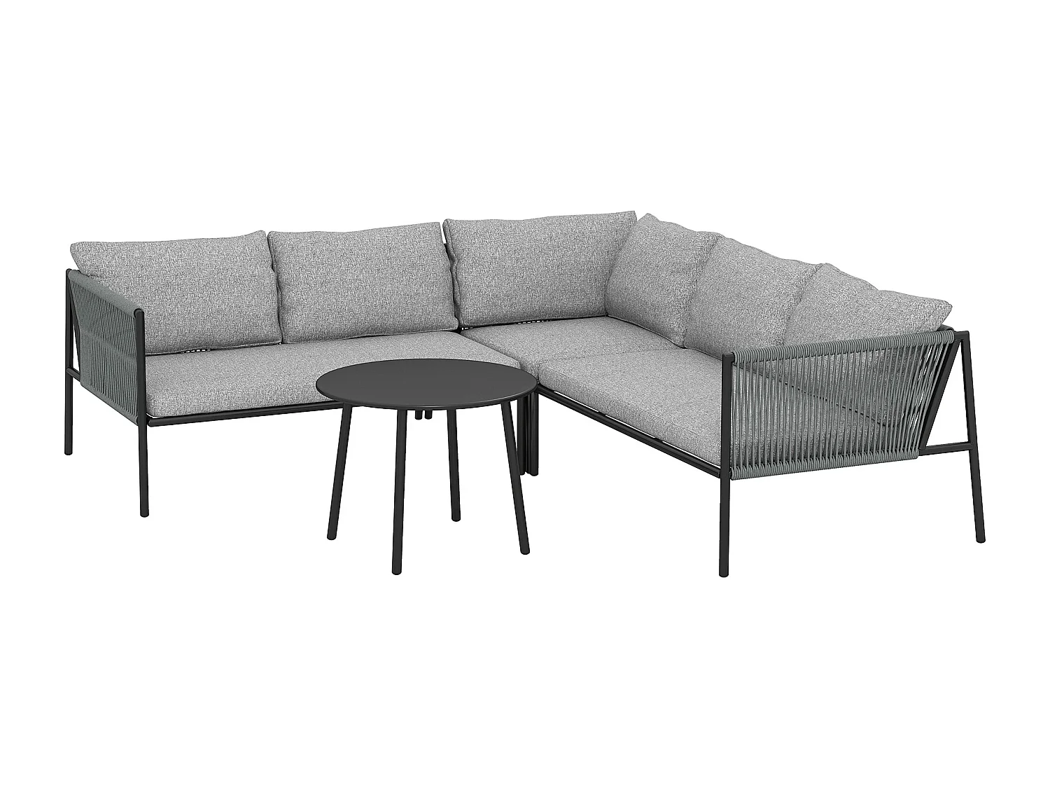 Salotto da giardino con divano angolare modulabile e tavolino rattan