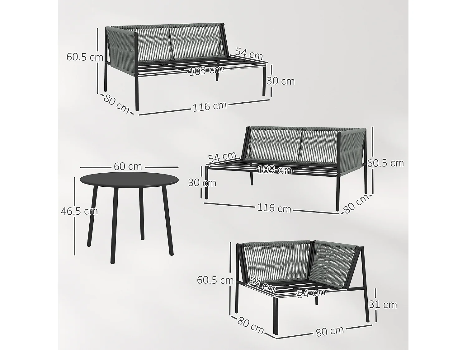 Salotto da giardino con divano angolare modulabile e tavolino rattan