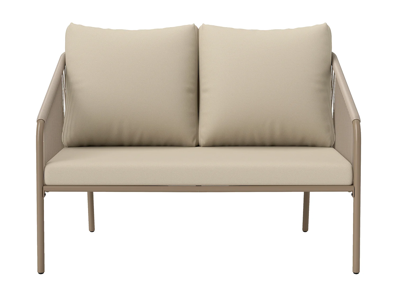 Divano da giardino boho in rattan pe e acciaio beige