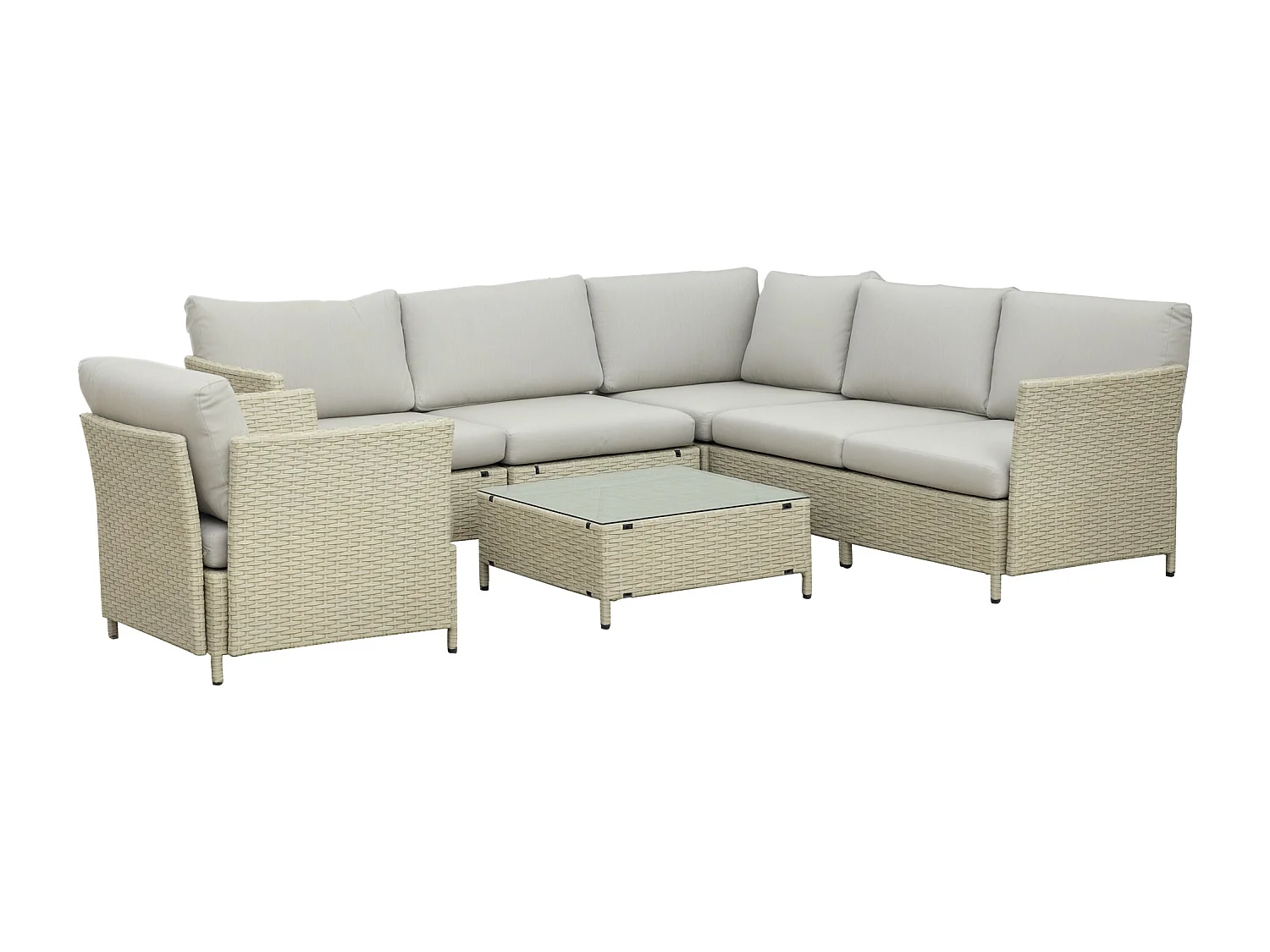 Salotto da giardino 7 pezzi modulabile rattan pe con cuscini