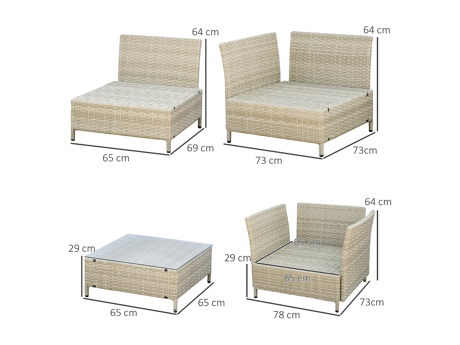 Salotto da giardino 7 pezzi modulabile rattan pe con cuscini