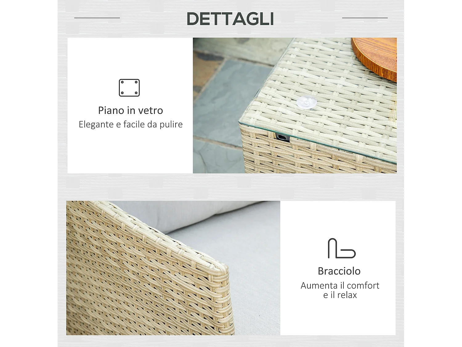 Salotto da giardino 7 pezzi modulabile rattan pe con cuscini