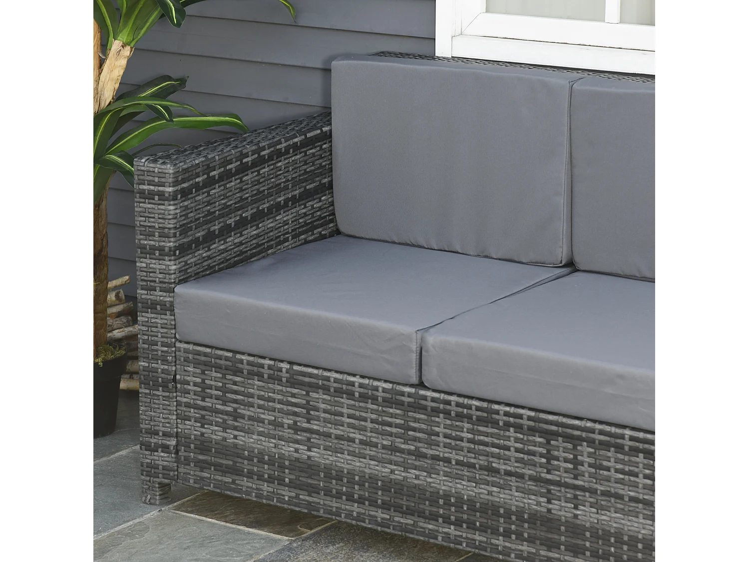 Divano da esterno 3 posti in rattan pe e metallo 185x70x80 cm grigio