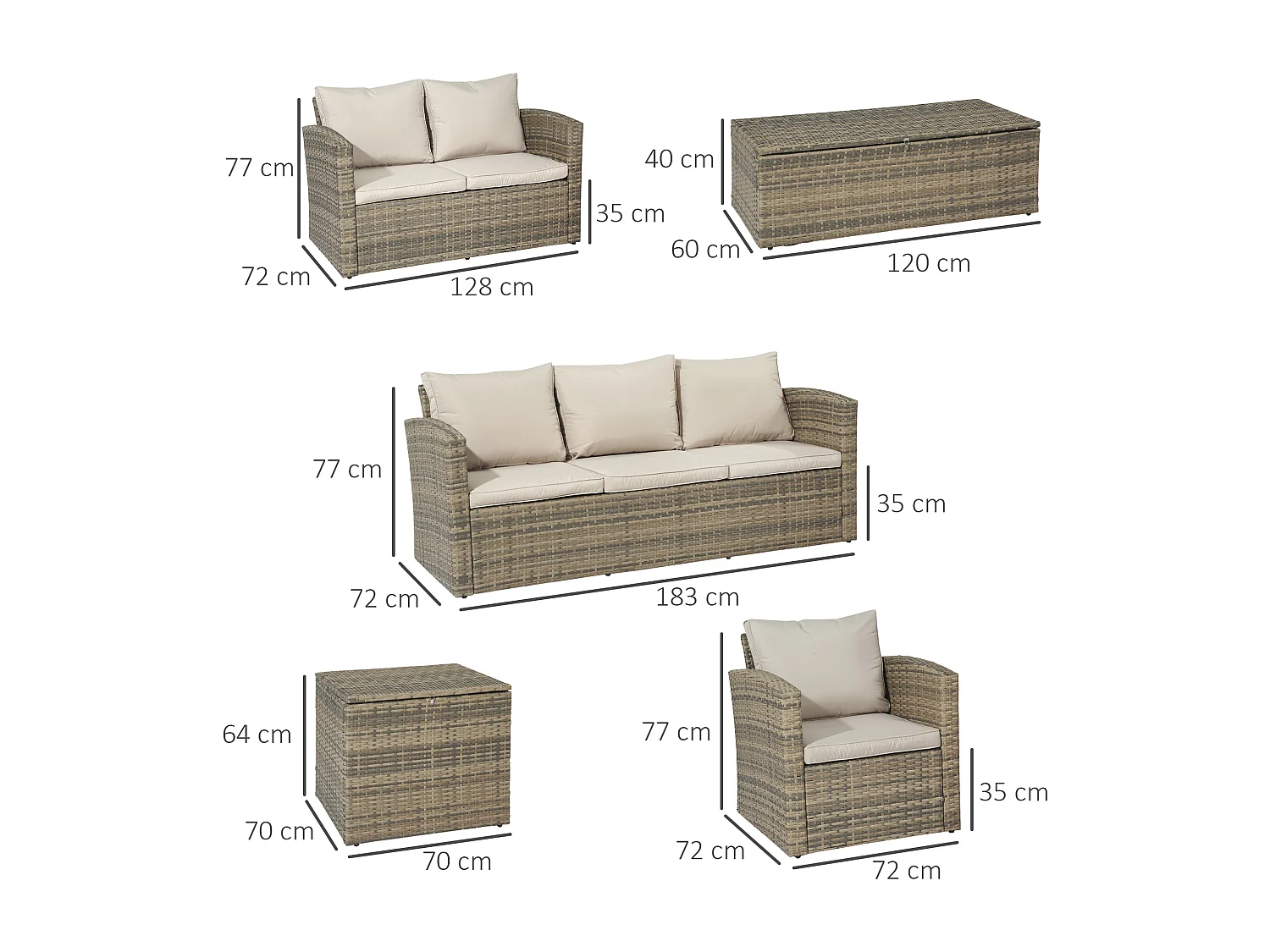 Mobili da giardino 6 pezzi in rattan divani poltrone tavolini