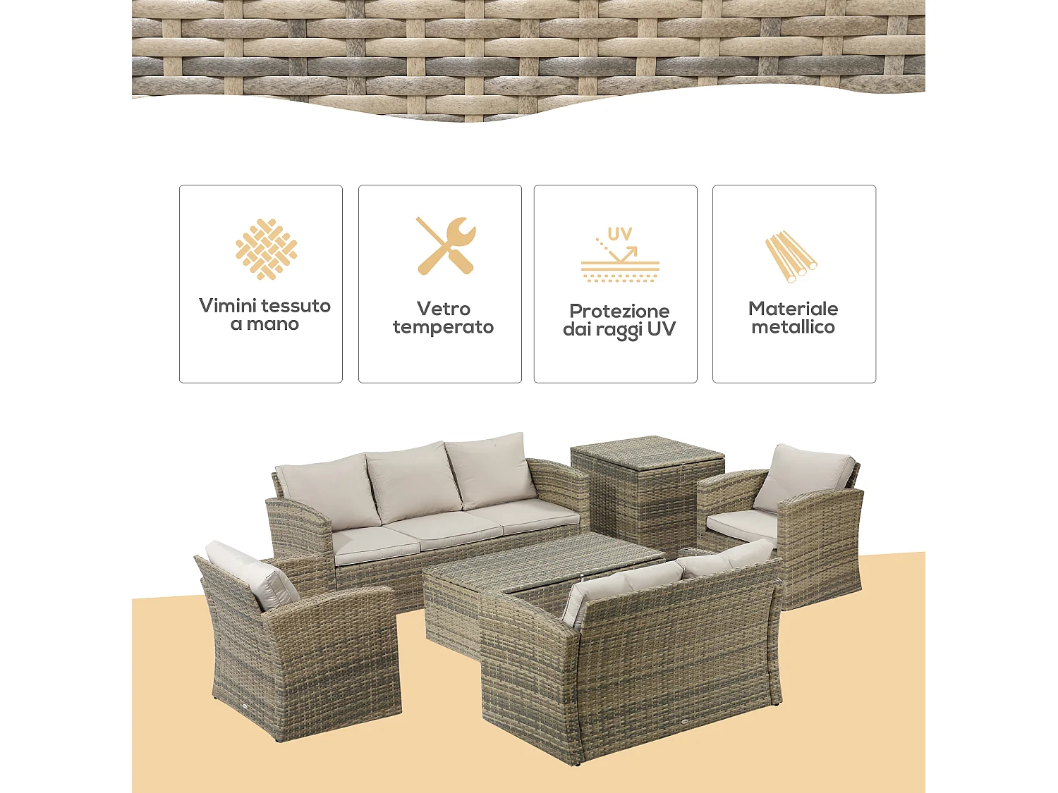 Mobili da giardino 6 pezzi in rattan divani poltrone tavolini