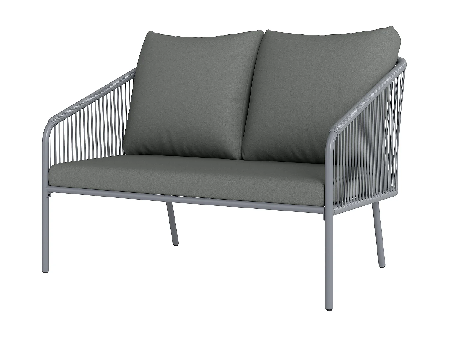 Divano 2 posti stile boho con cuscini sfoderabili in rattan grigio