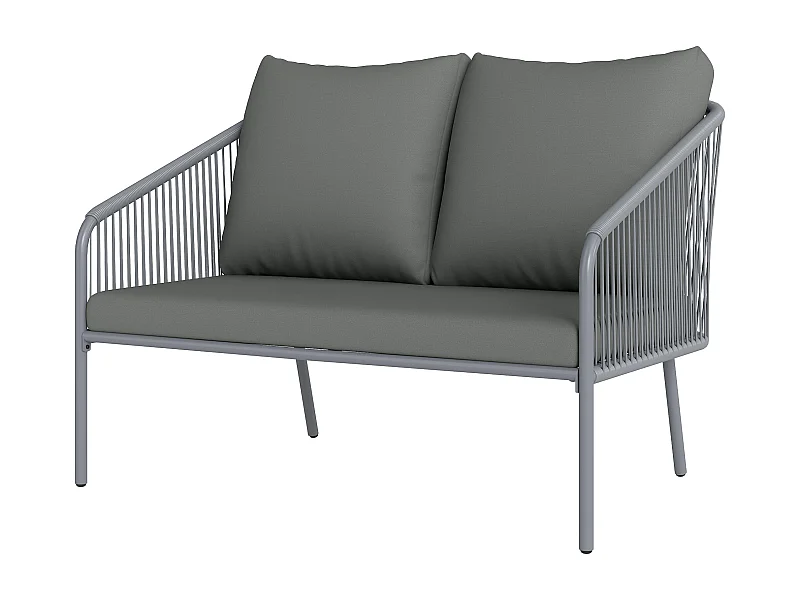 Divano 2 posti stile boho con cuscini sfoderabili in rattan grigio