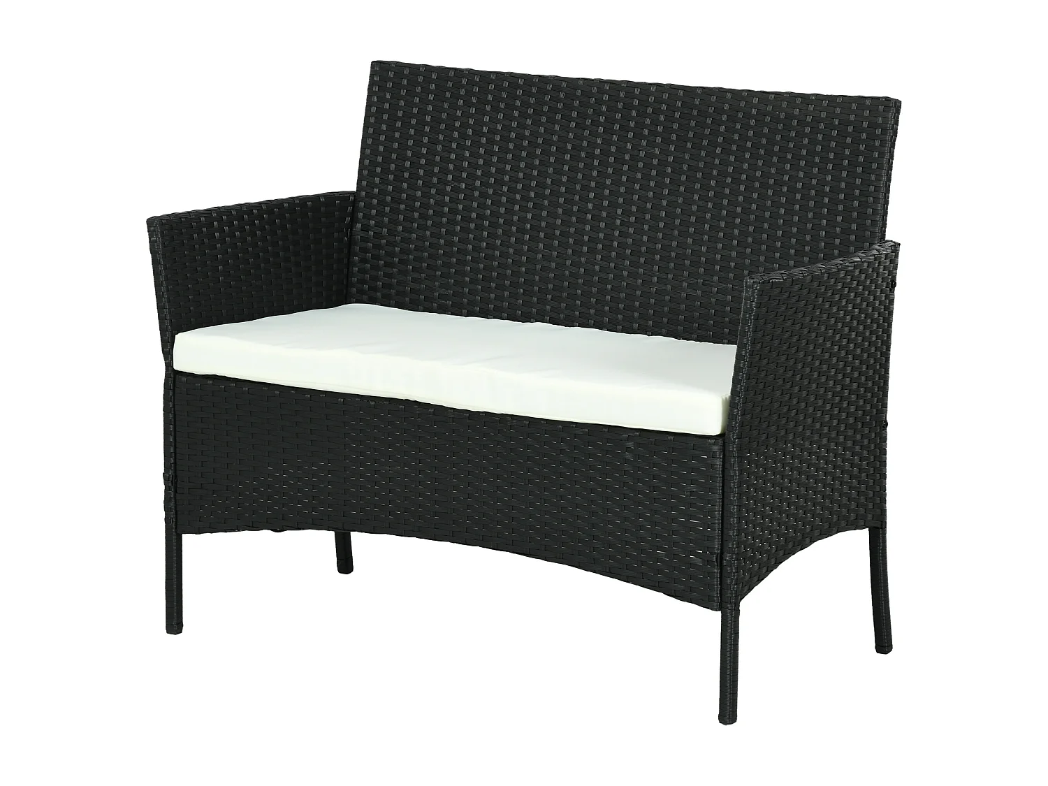 Divano da giardino 2 posti con cuscino e braccioli in rattan pe nero