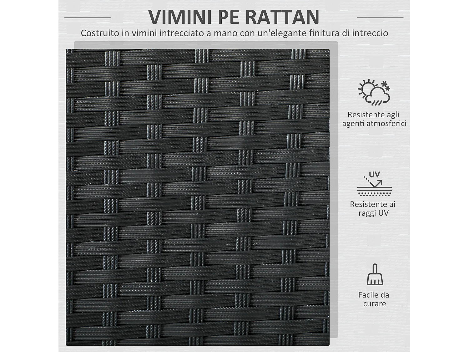 Divano da giardino 2 posti con cuscino e braccioli in rattan pe nero