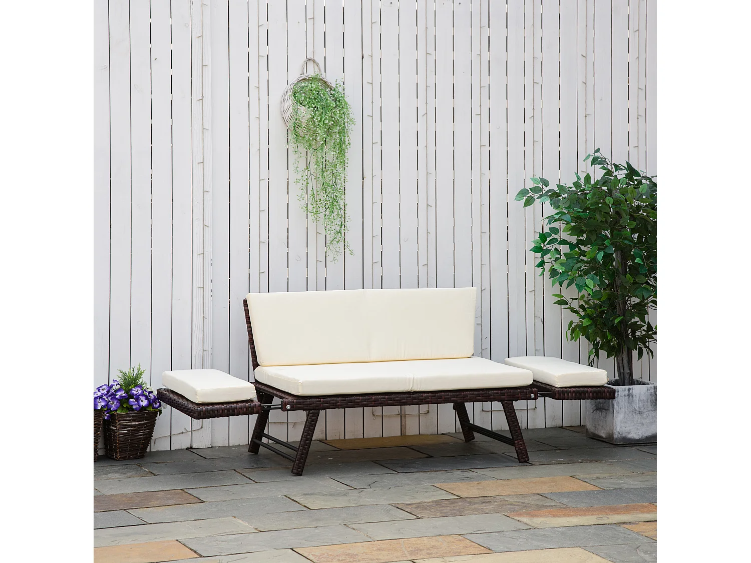 Divano 2 Posti da Giardino con Braccioli Estensibili in Rattan