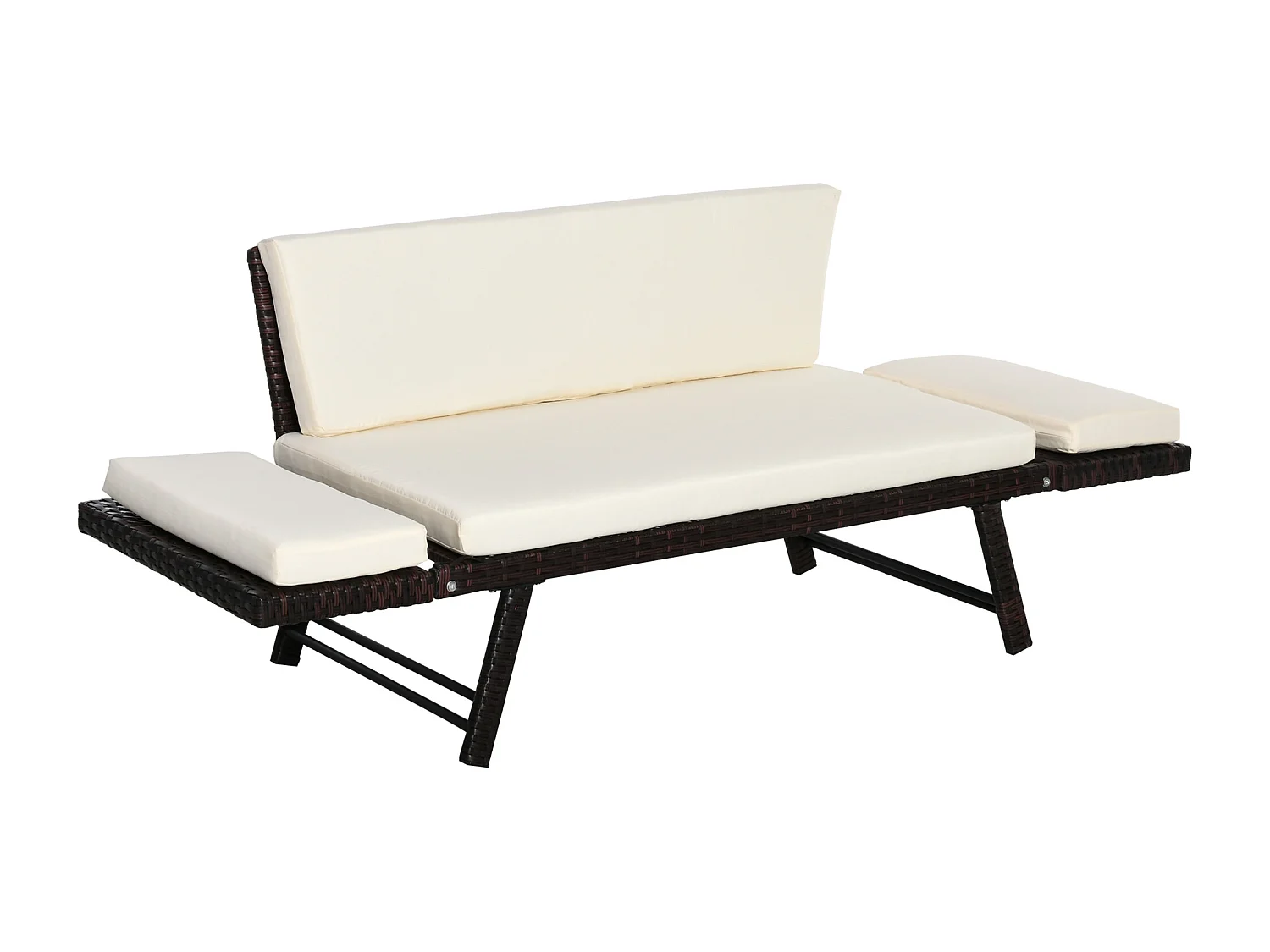 Divano 2 Posti da Giardino con Braccioli Estensibili in Rattan