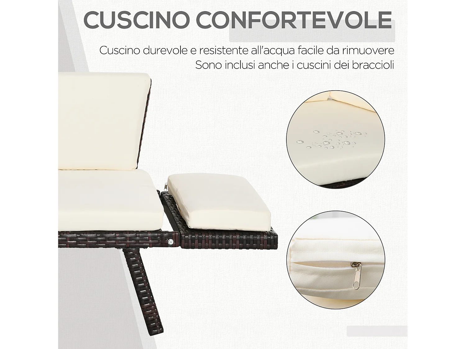 Divano 2 Posti da Giardino con Braccioli Estensibili in Rattan