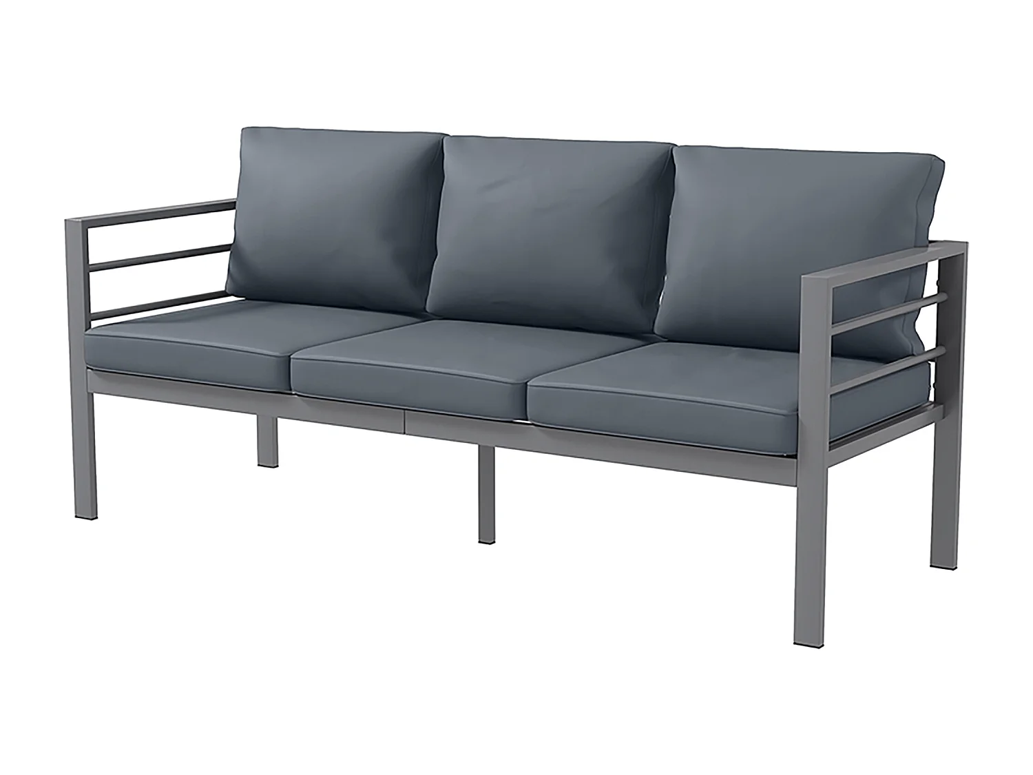 Divano da giardino 3 posti in alluminio grigio con cuscini