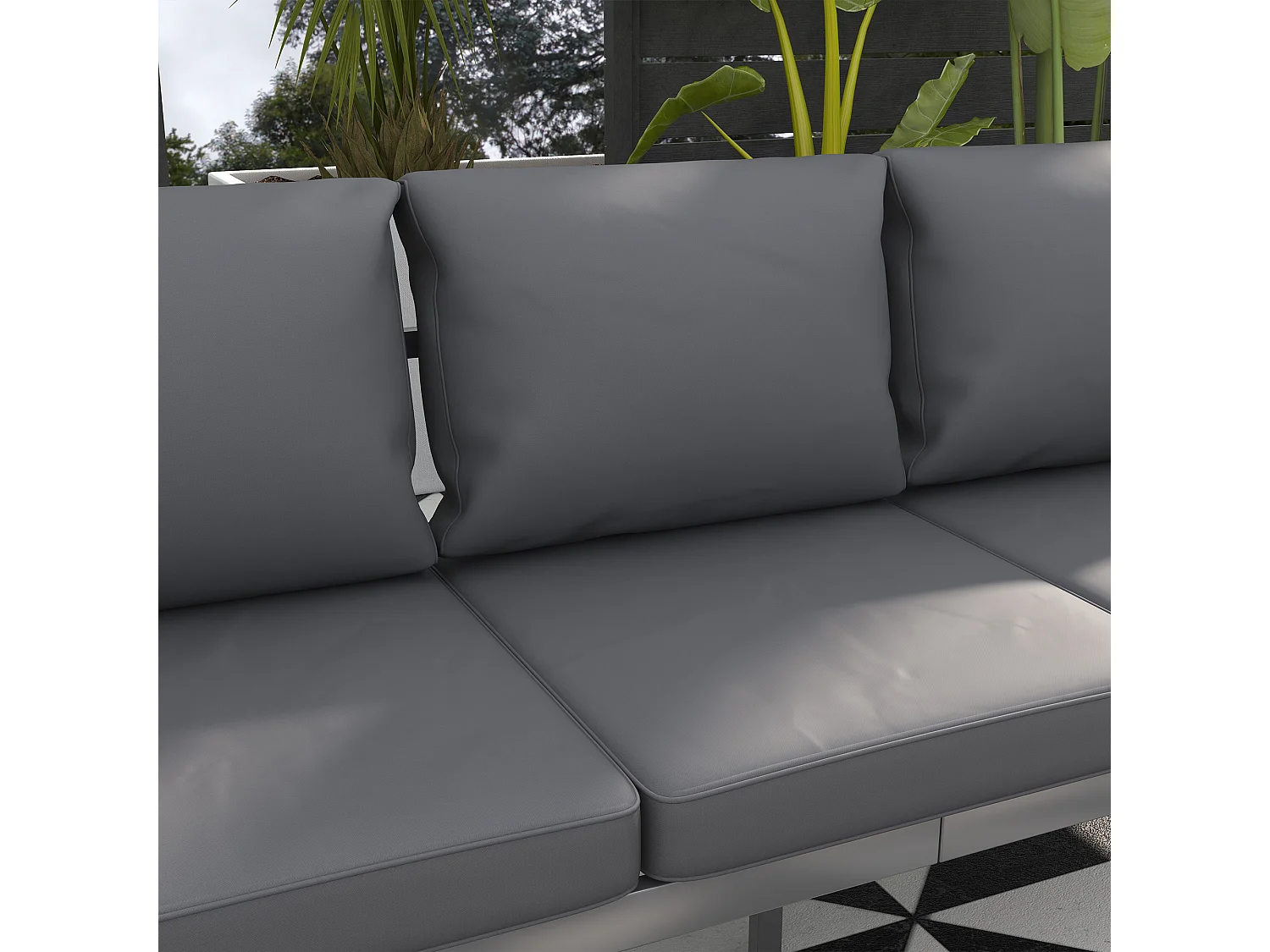 Divano da giardino 3 posti in alluminio grigio con cuscini