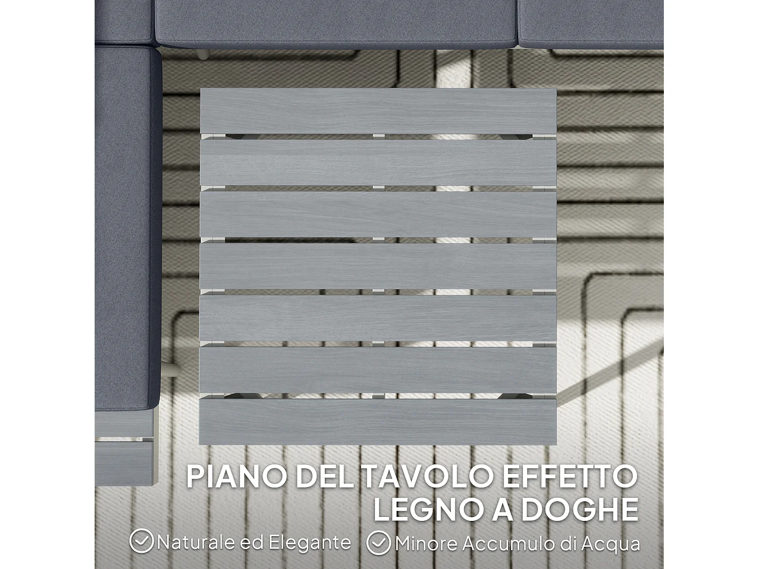 Salotto da giardino con 2 divani con schienale regolabile e tavolino