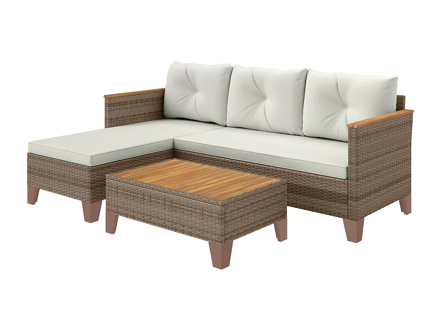 Salotto da giardino con divano chaise longue e tavolino crema