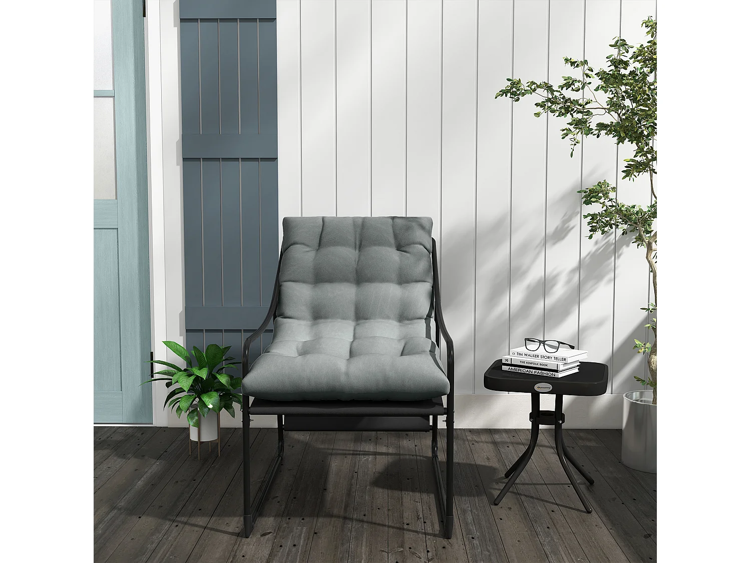 Poltrona da giardino in acciaio e poliestere grigia e nera