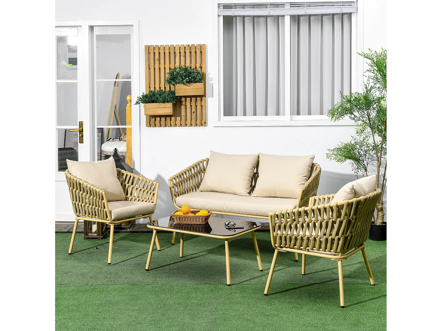 Salotto da giardino con divano 2 posti e 2 poltrone e tavolino