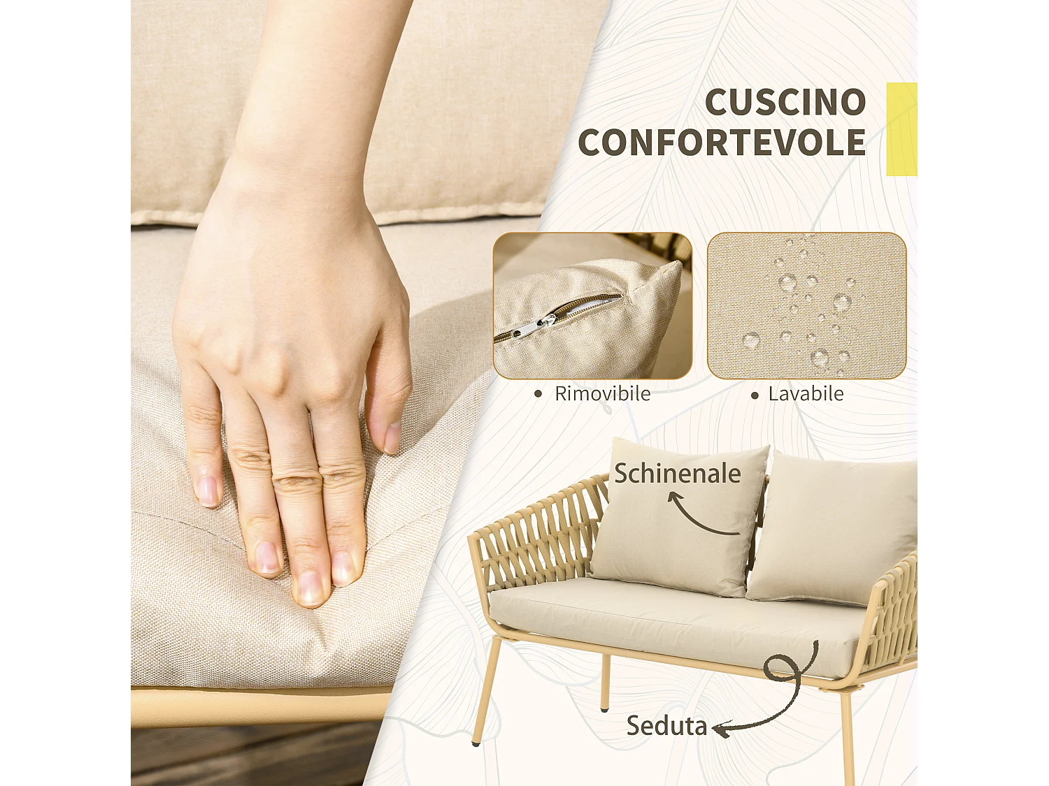 Salotto da giardino con divano 2 posti e 2 poltrone e tavolino