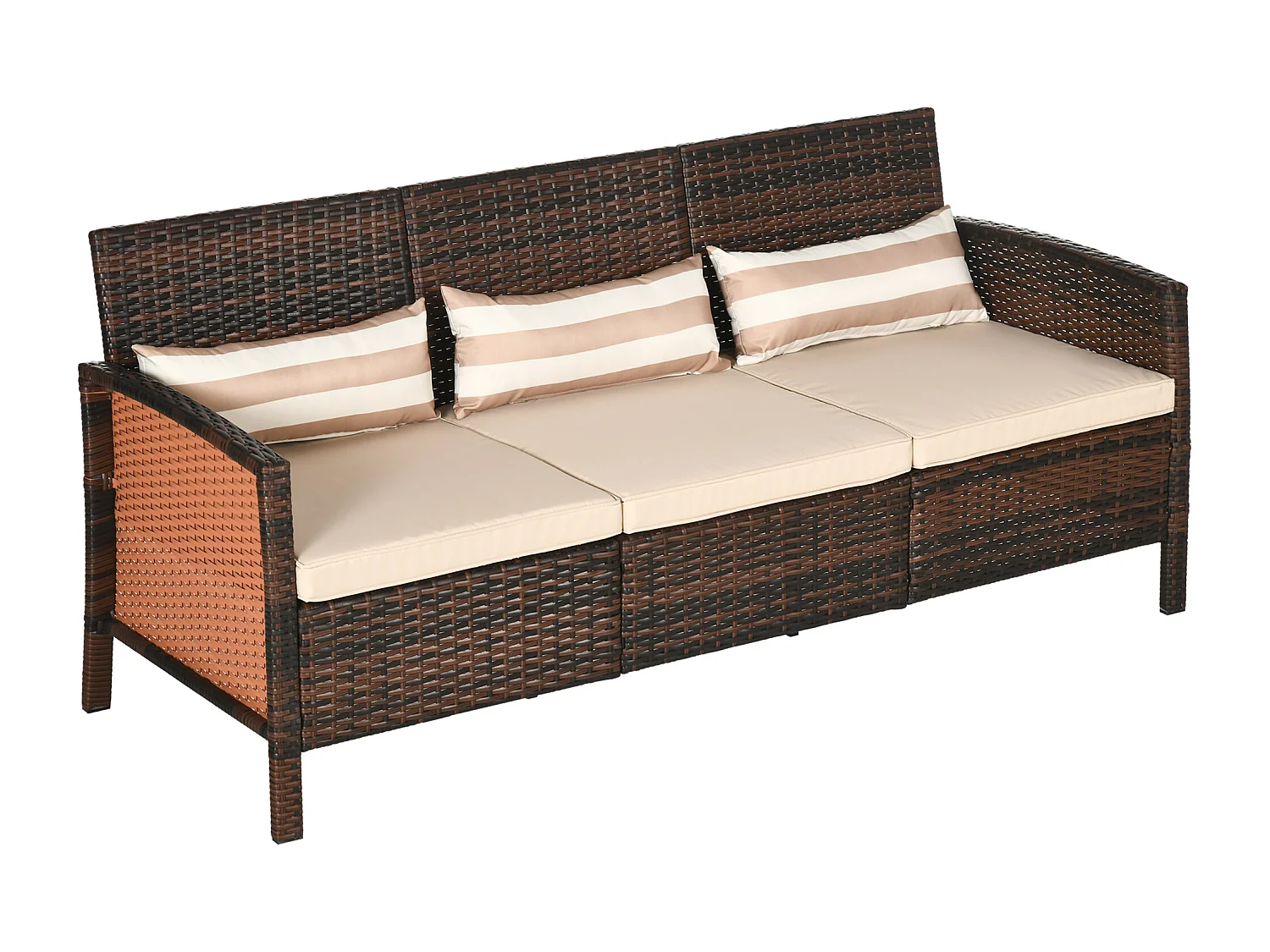 Divano 3 posti da esterno con cuscini in rattan pe marrone