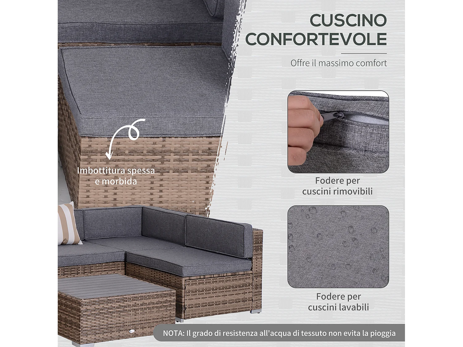 Salotto da giardino in rattan 7 pezzi con tavolino e divano