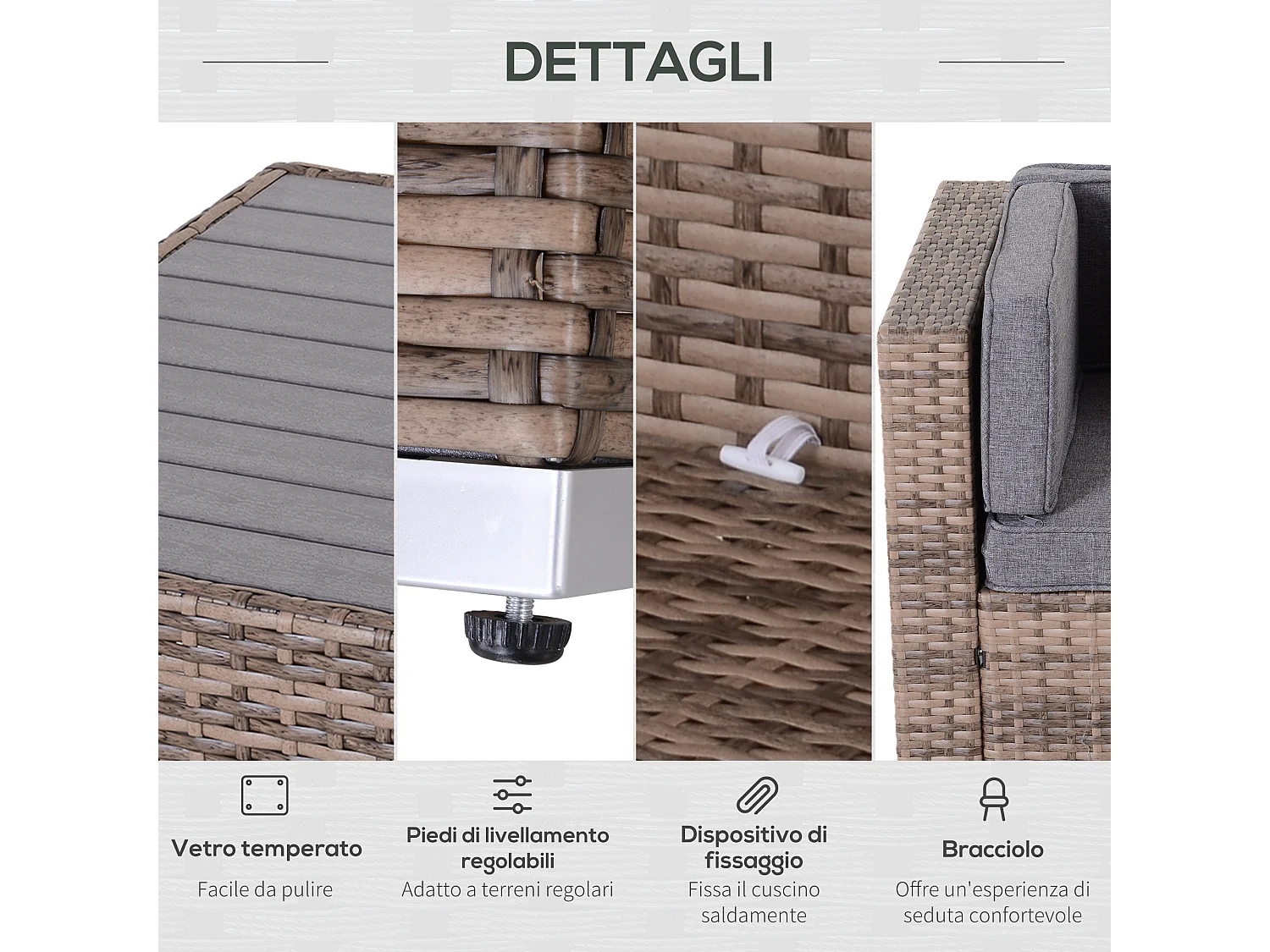 Salotto da giardino in rattan 7 pezzi con tavolino e divano