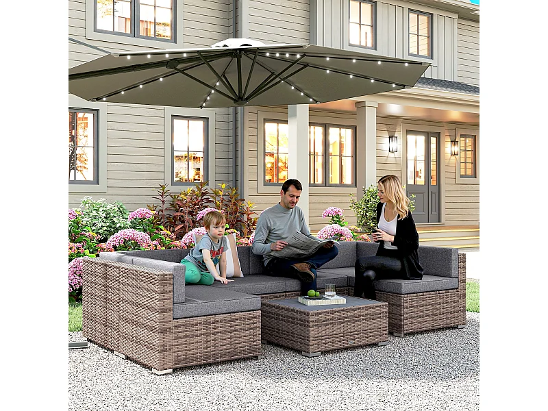 Salotto da giardino in rattan 7 pezzi con tavolino e divano