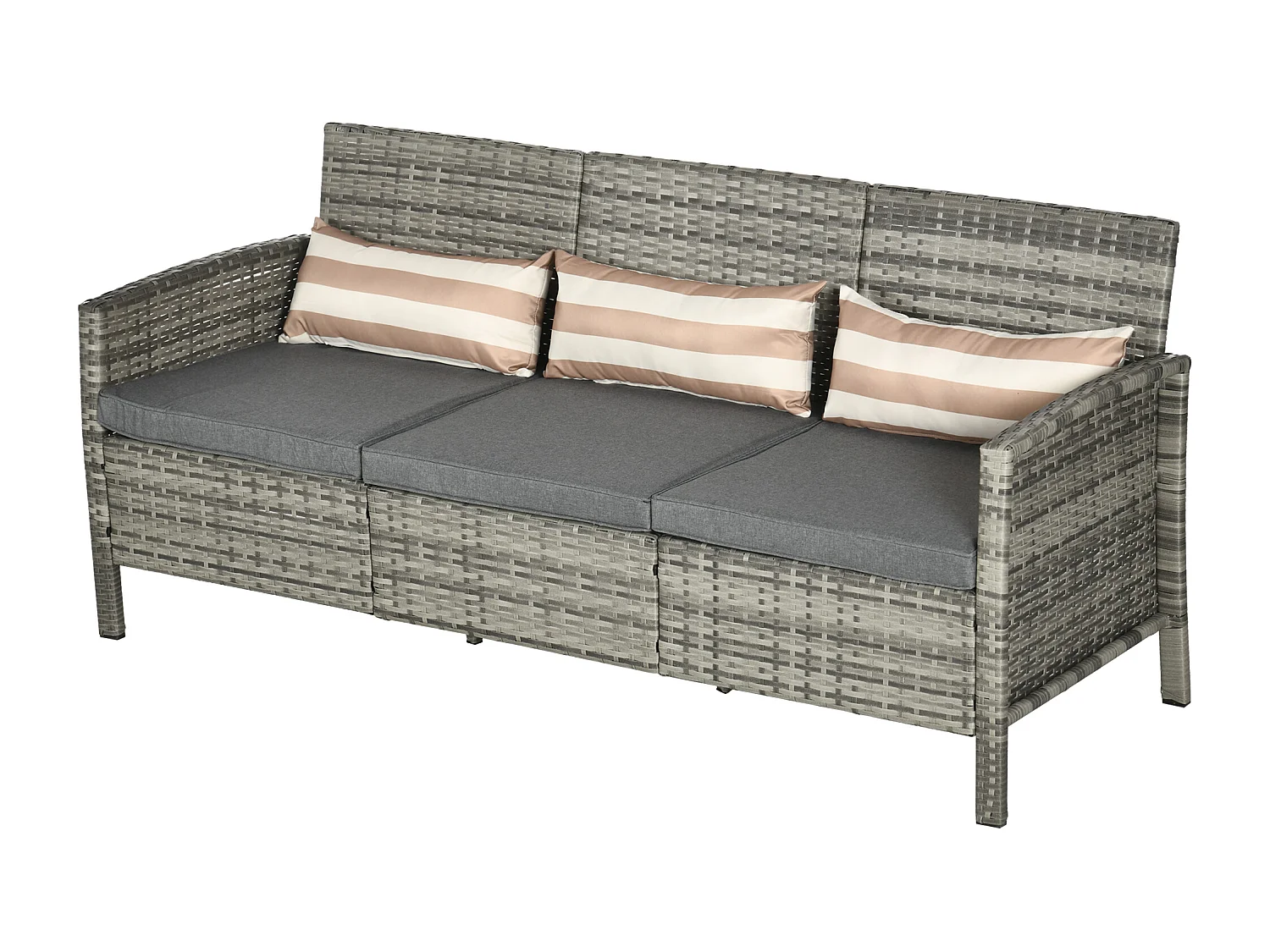 Divano 3 posti da esterni in rattan con cuscini 173x68x78cm