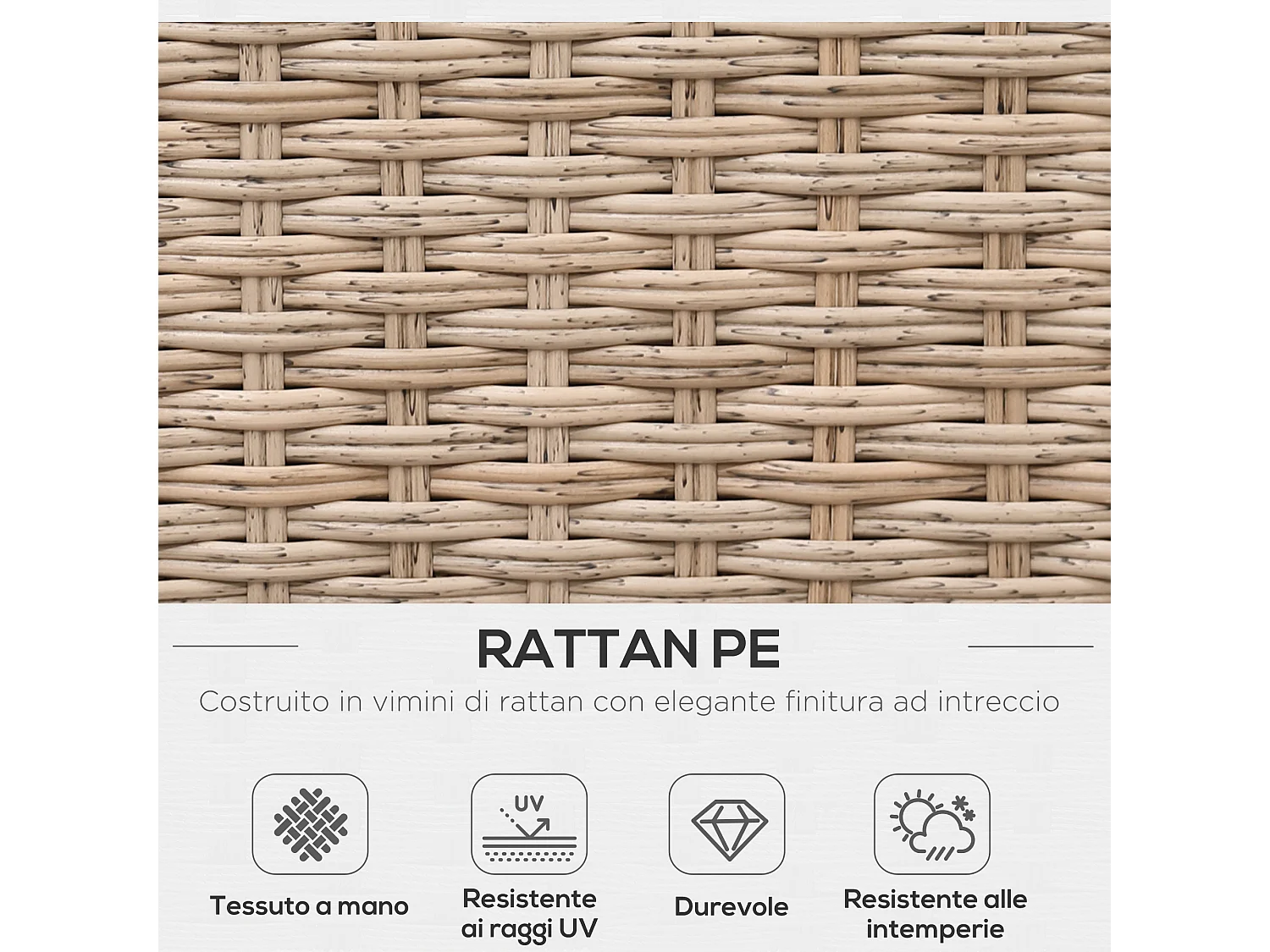 Salotto da giardino in rattan 4 pezzi con divano e tavolini