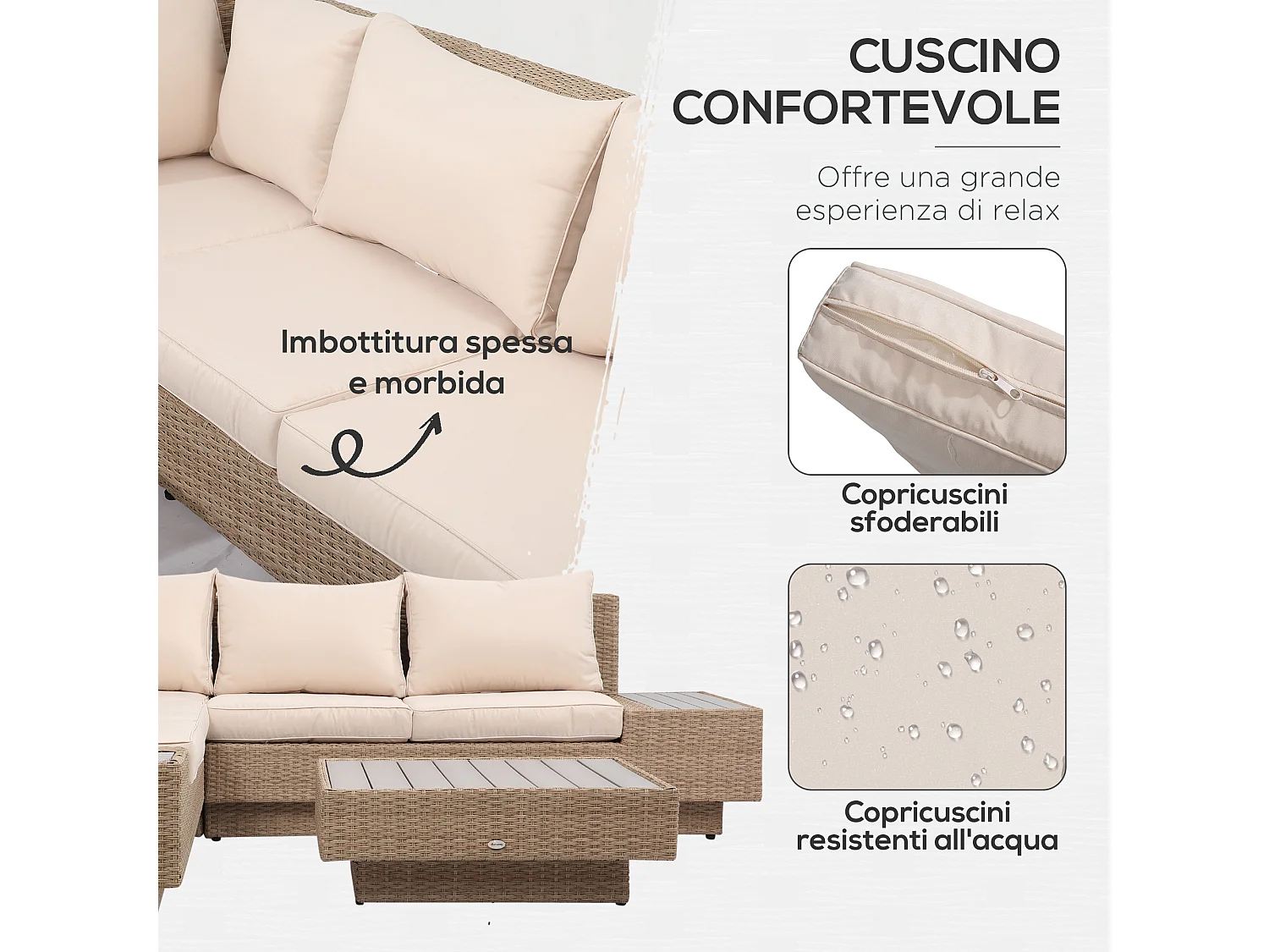 Salotto da giardino in rattan 4 pezzi con divano e tavolini