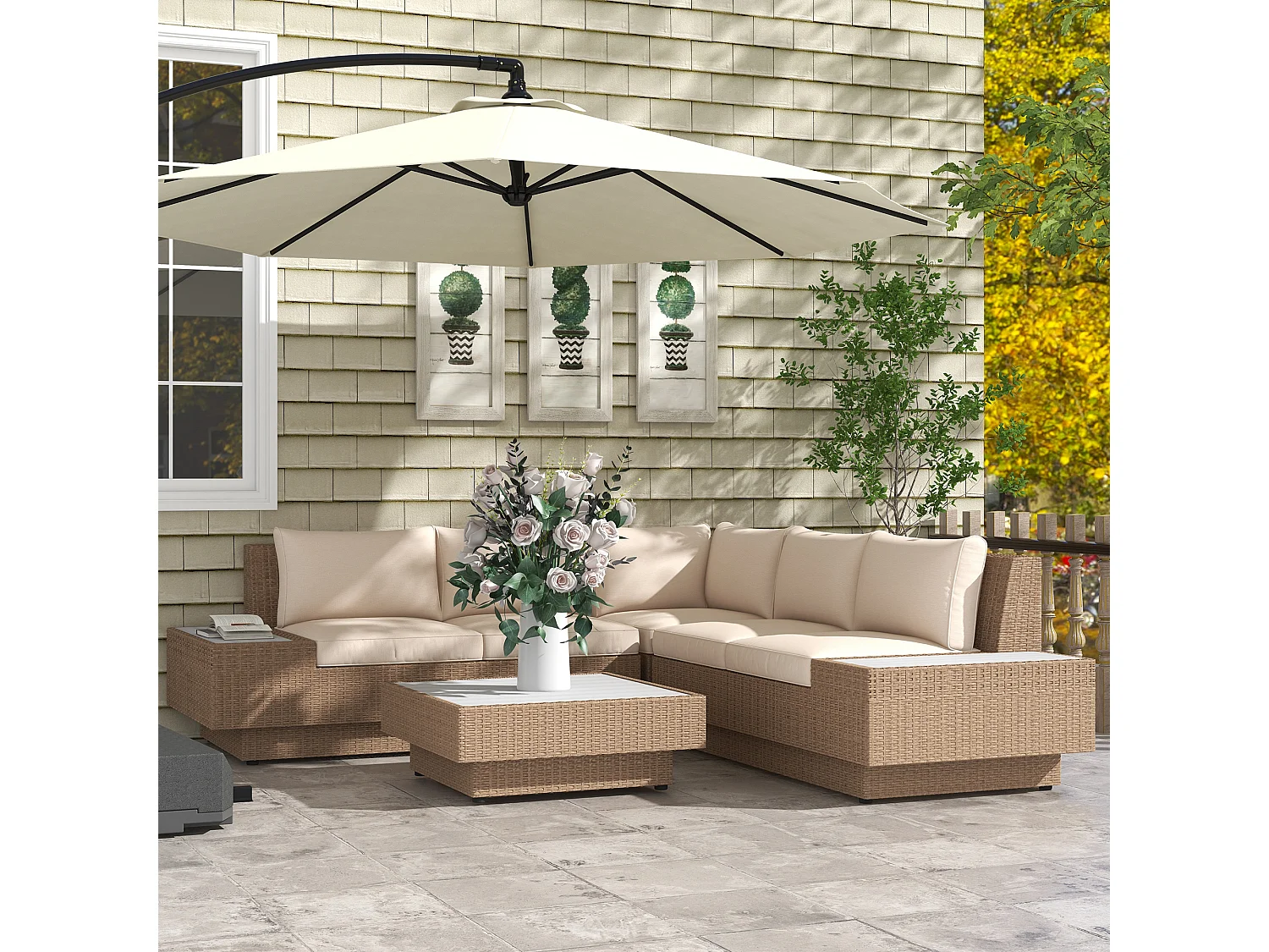 Salotto da giardino in rattan 4 pezzi con divano e tavolini