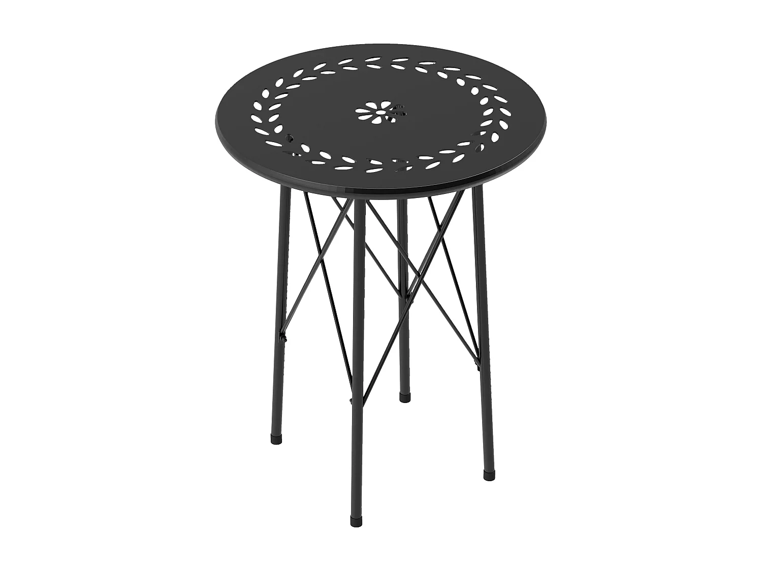 Tavolino da giardino con intagli a fiori Ø40 cm in acciaio nero