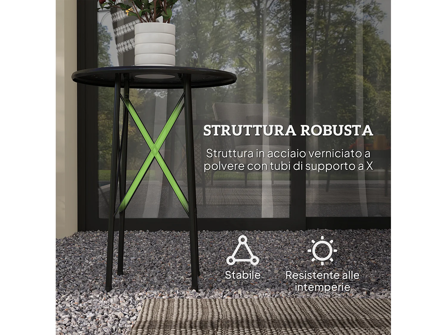 Tavolino da giardino con intagli a fiori Ø40 cm in acciaio nero