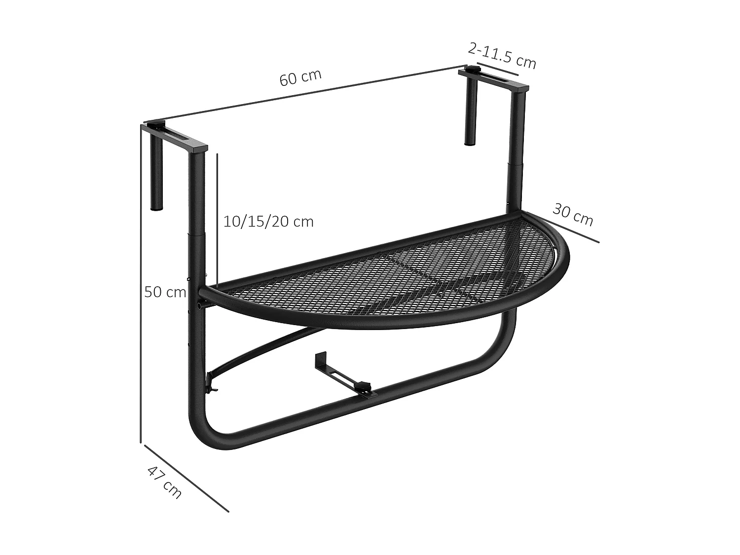 Tavolino da ringhiera pieghevole 3 altezze in metallo nero