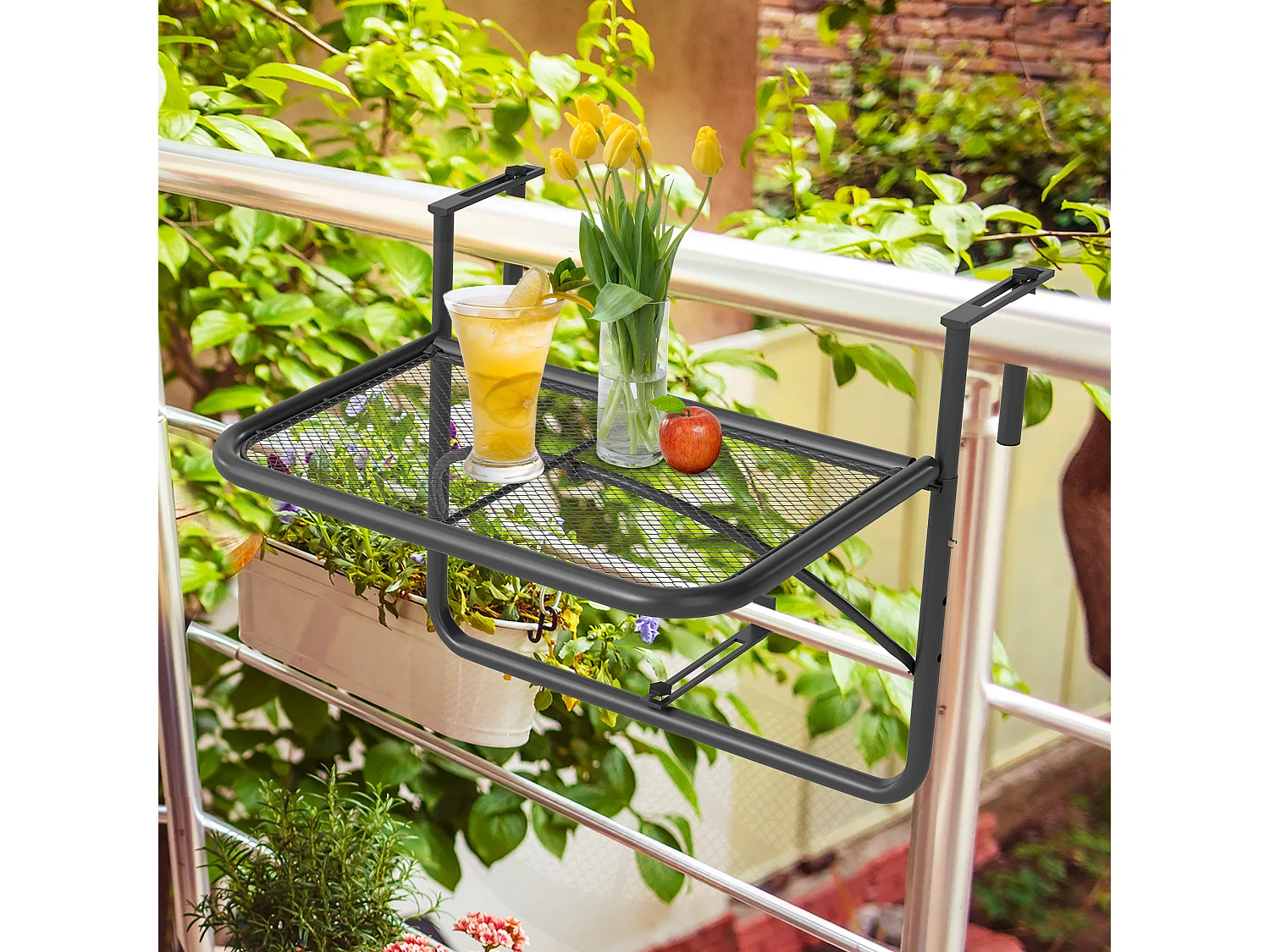 Tavolo da ringhiera ad altezza regolabile nero 60x56x50cm